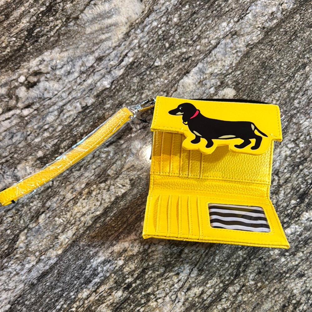 Marc Tetro Dachshund Yellow Dog Wallet with Black Dachshund Design